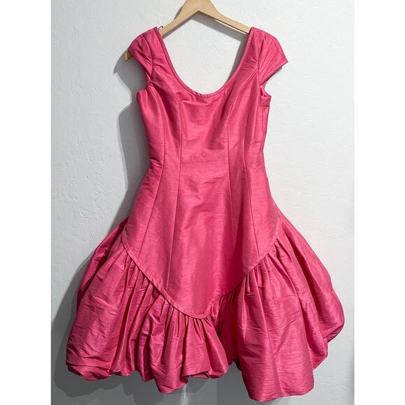 Vintage Betsey Johnson Dress Evening Party Prom Bright Pink Taffeta Bubble Pouf - Picture 1 of 16